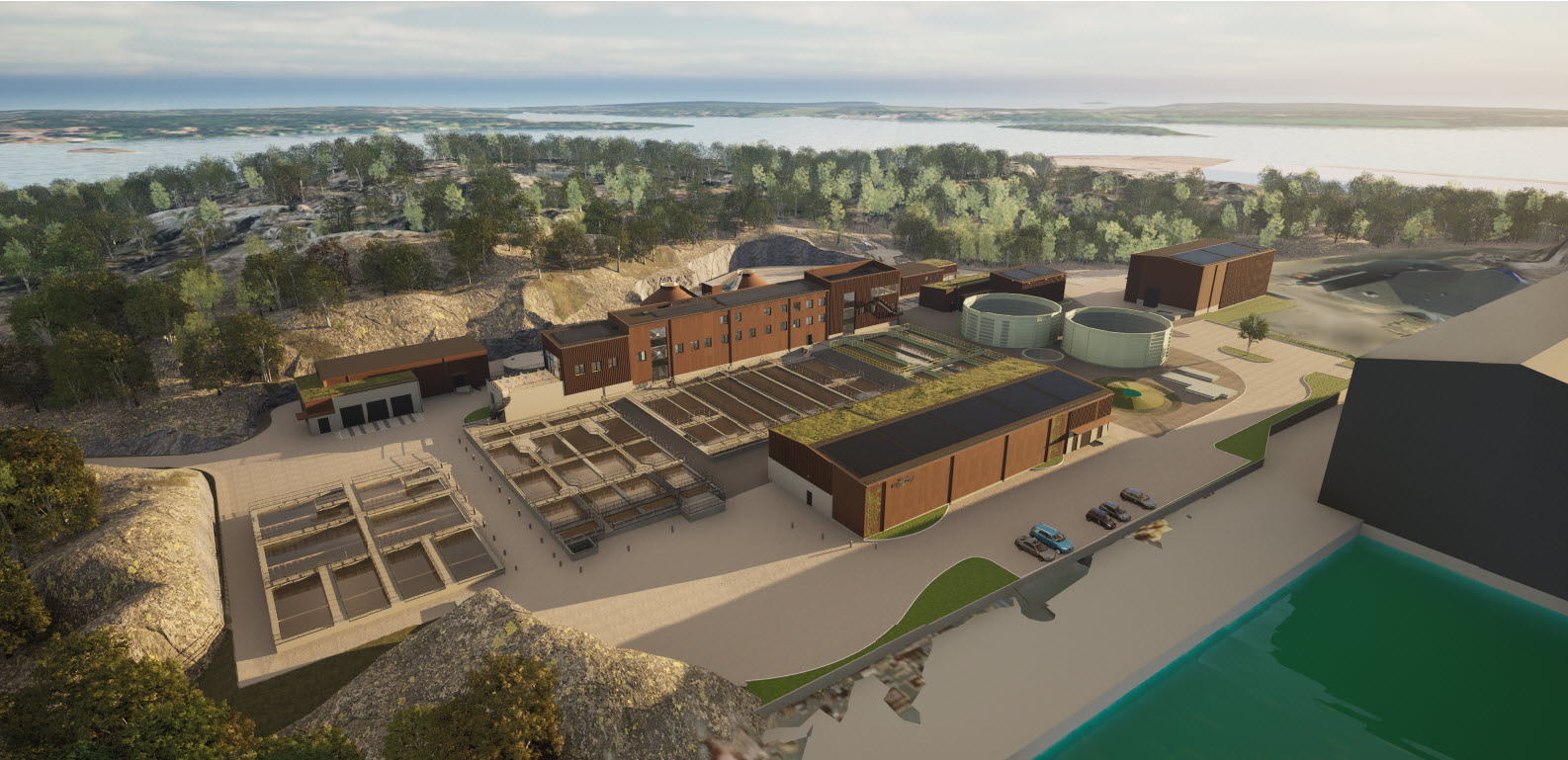 Visualiseringsbild på nya reningsverket på Lucerna.