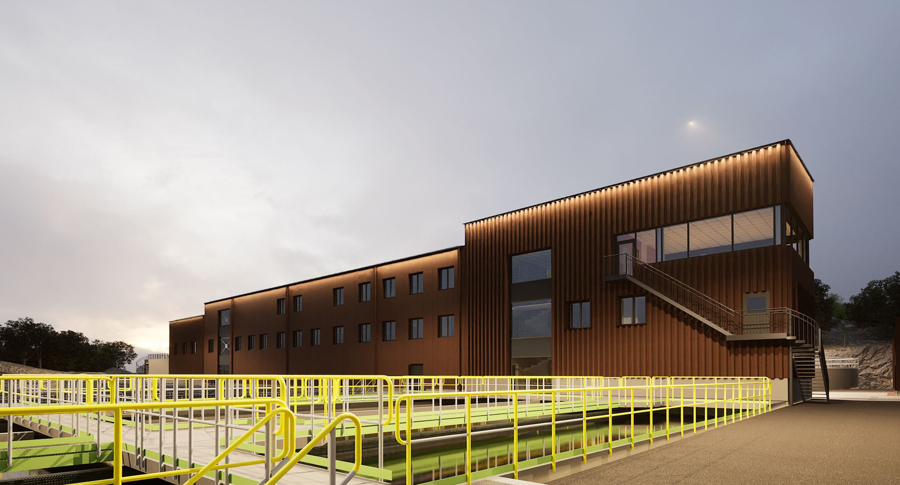 Visualiseringsbild på nya reningsverket på Lucerna.