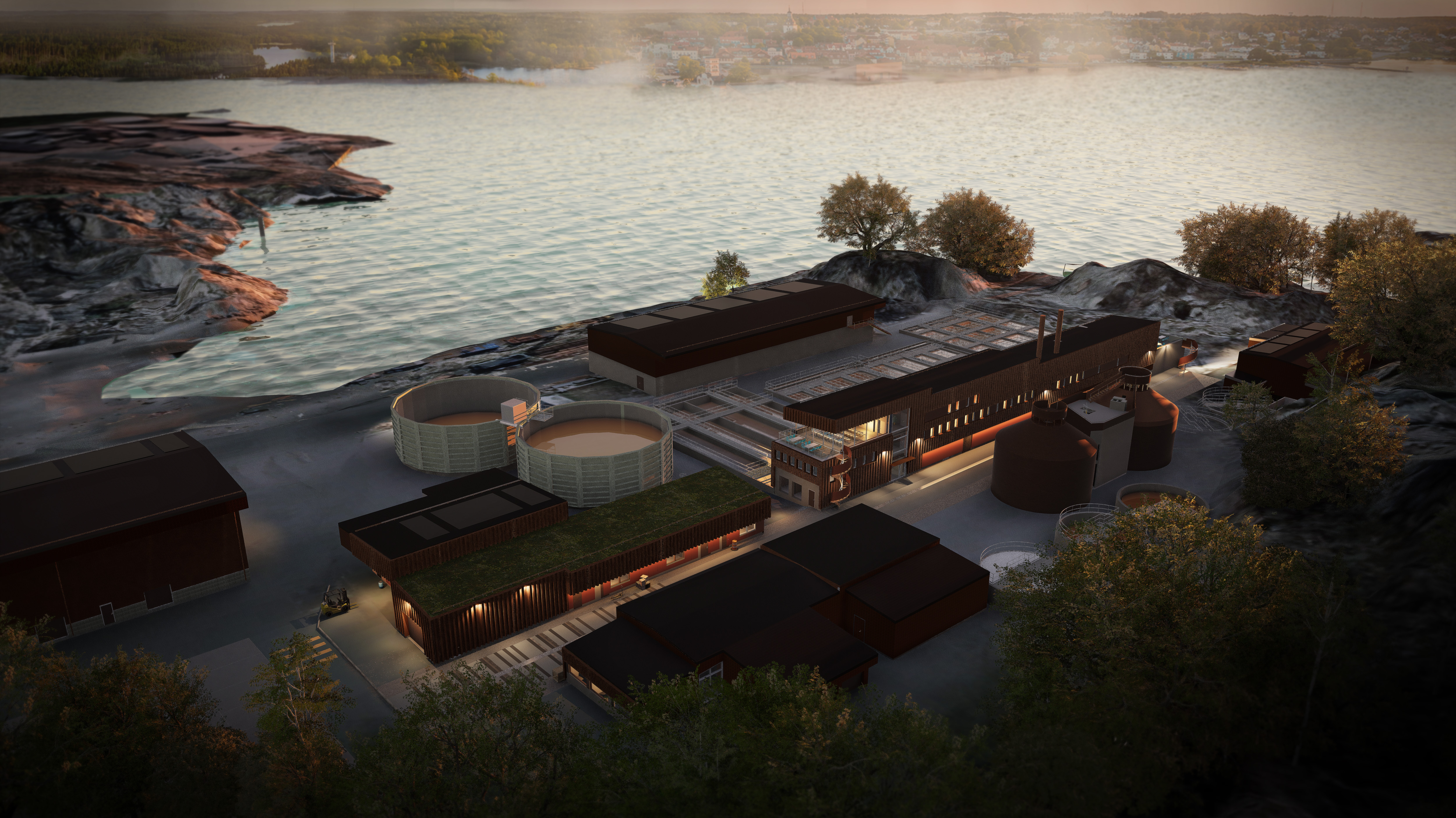 Visualiseringsbild på nya reningsverket på Lucerna.