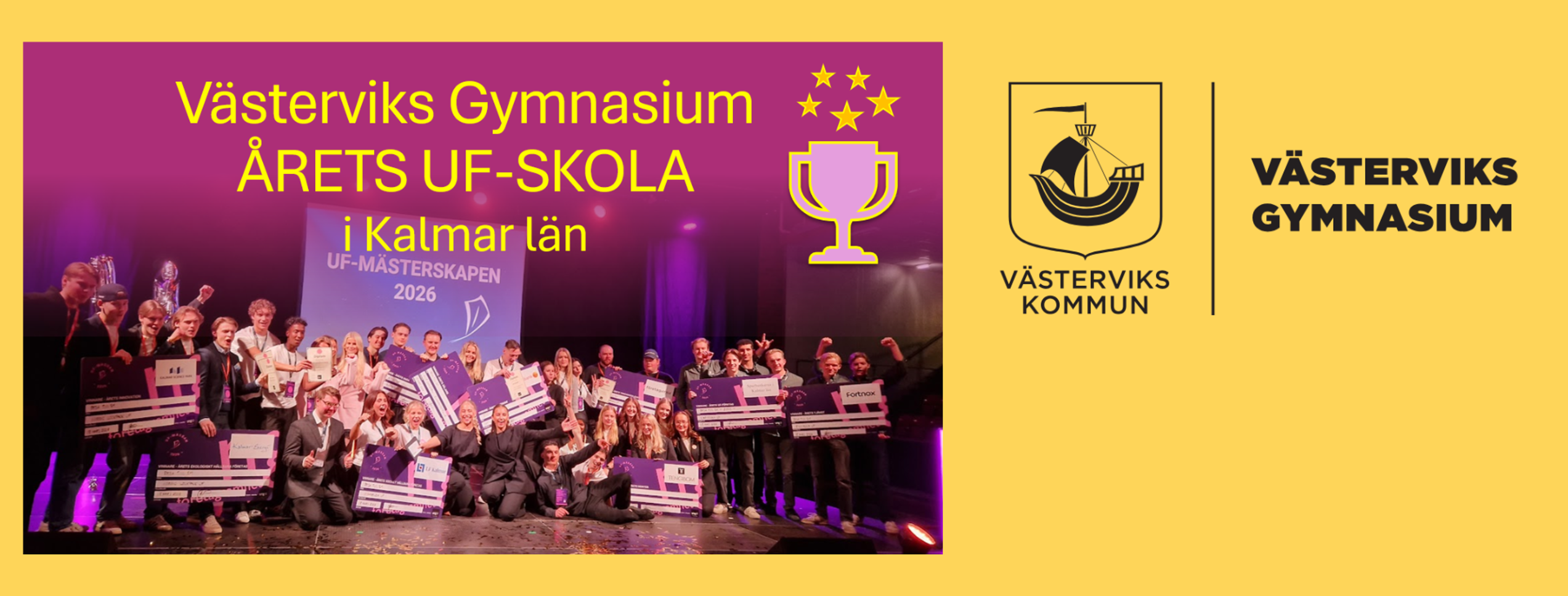 Olika bilder från gymnasiet med gul bakgrund.