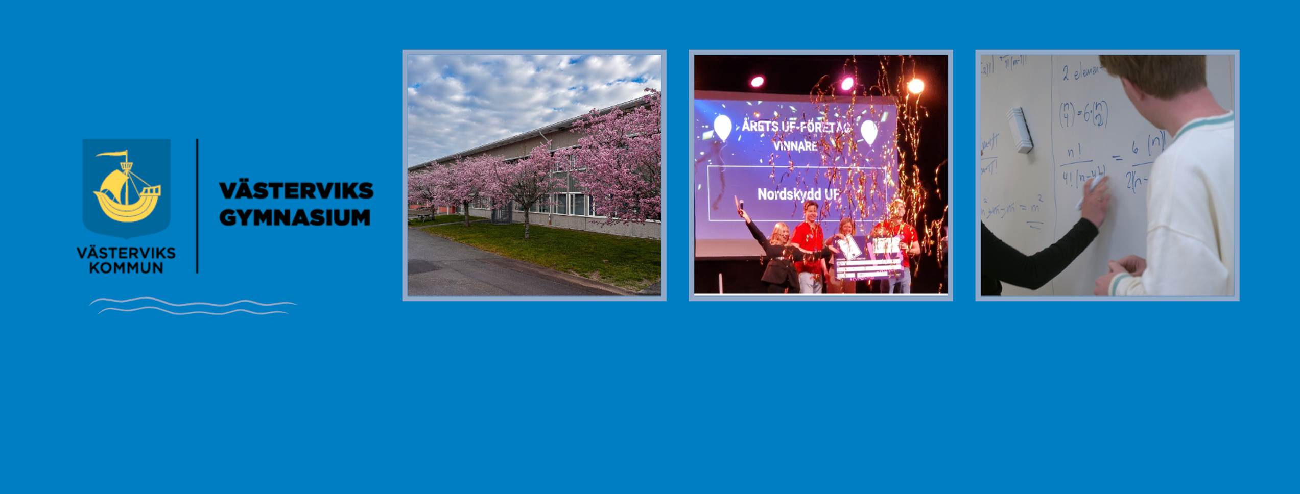 Olika bilder från gymnasiet med gul bakgrund.