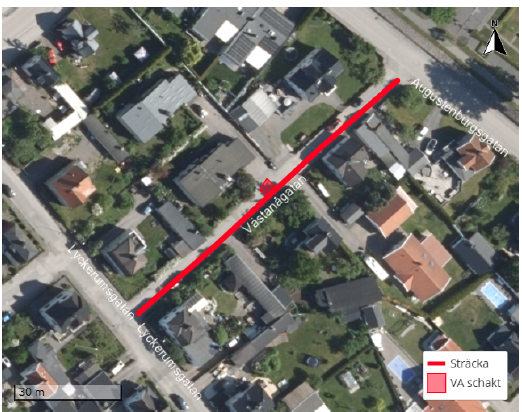 Vägavstängning i Västervik mellan Augustenburgsgatan och Lyckerumsgatan.
