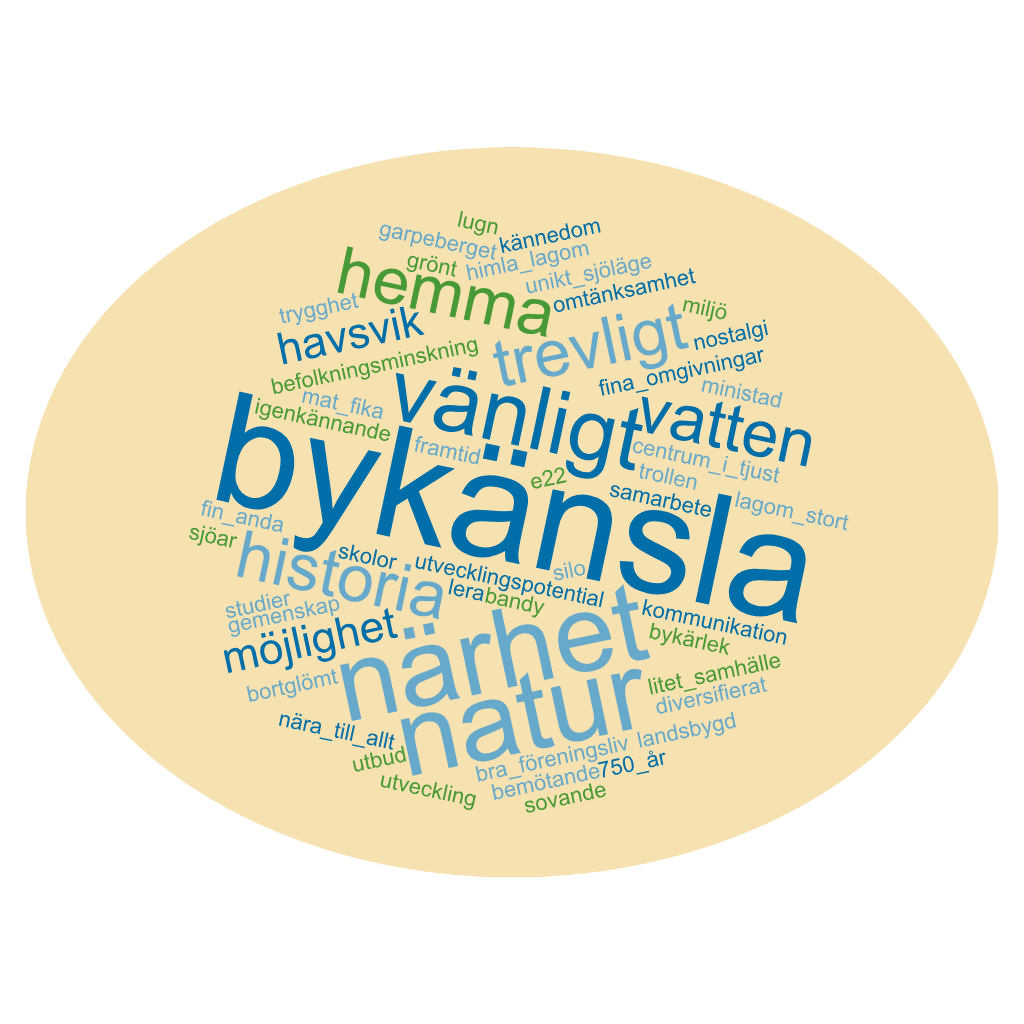 Ordmoln om frågan: "Vad kännetecknar orten för dig idag?"