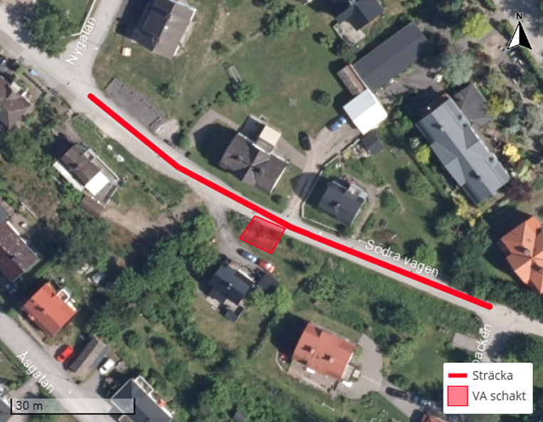 Avstängt på Södra vägen, mellan Nygatan och Branta backen.