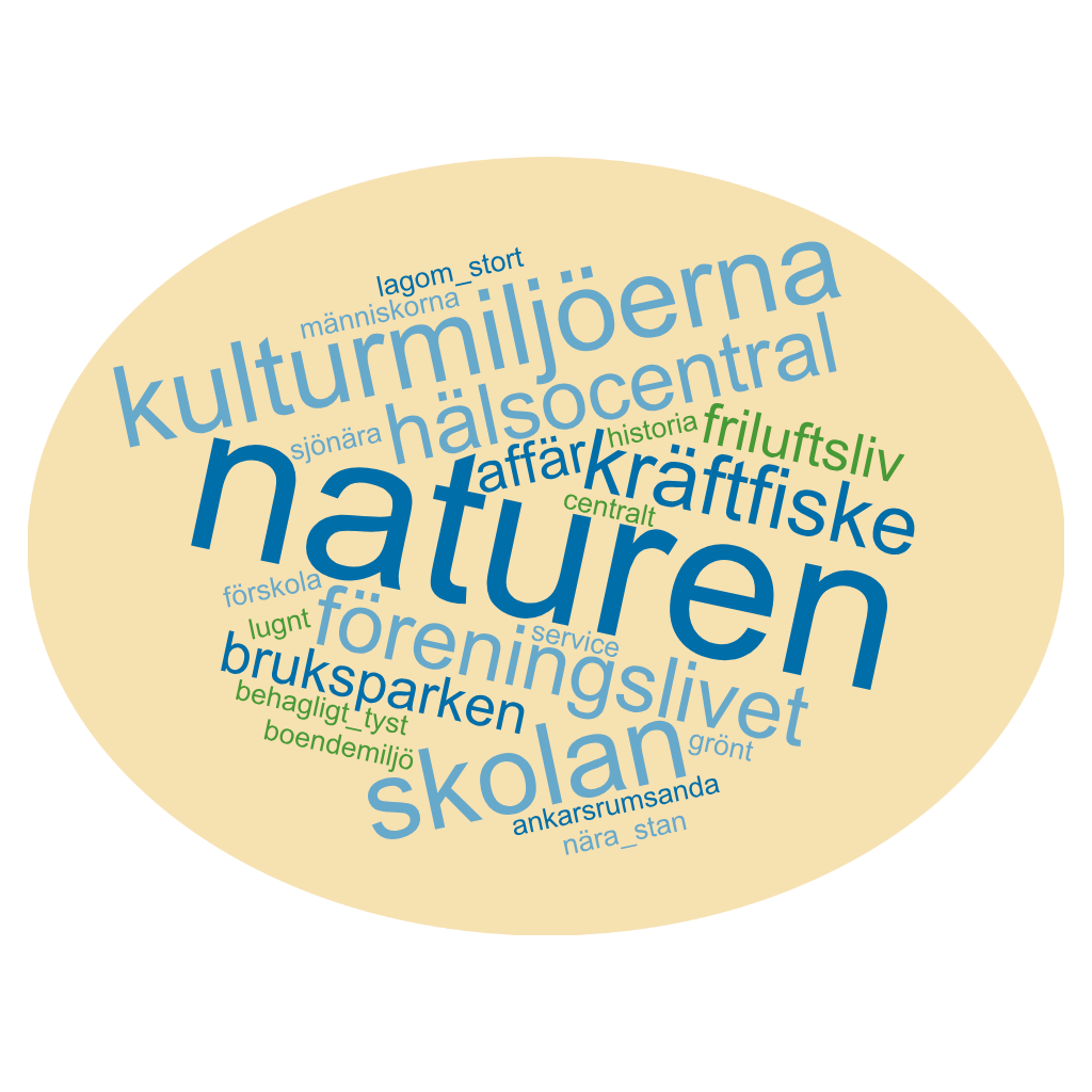 Ordmoln från frågan "Vad är bra med orten idag?"