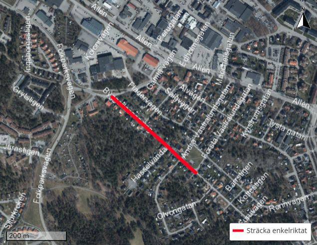 Byggarlasses väg stängs av i en färdriktning från Gamla vägen i Västervik