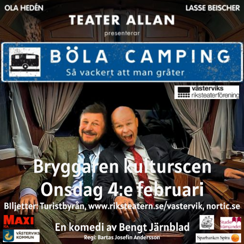 Skådespelarna sitter i en husvagn och ser glada ut.