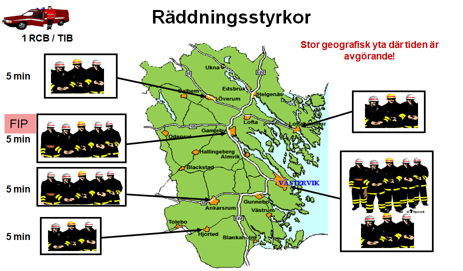 Illustration som visar räddningstjänsten i kommunen. 