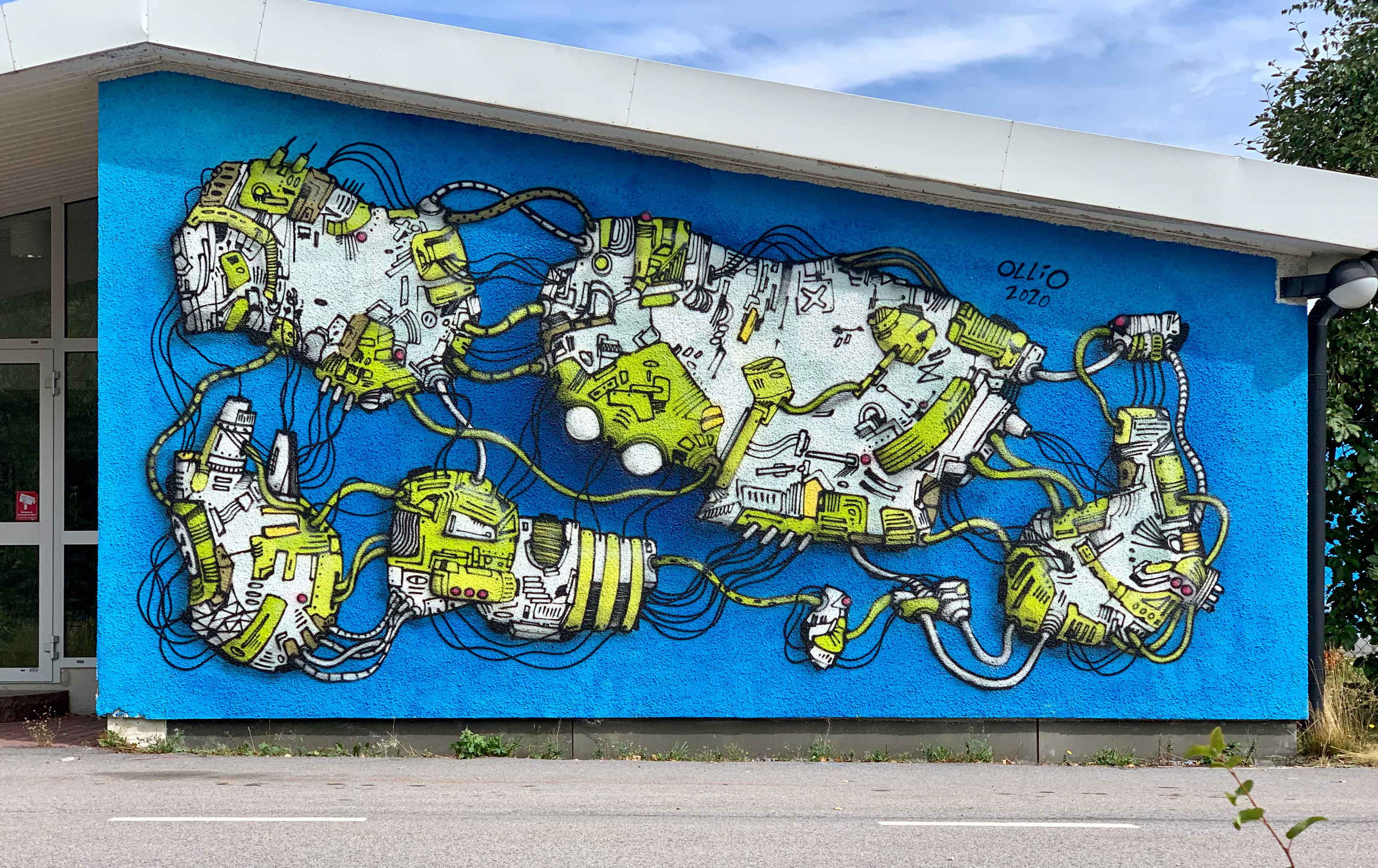 Väggmålning föreställande en fantasikarta. 