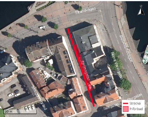 Förbud för motorfordon att föras, parkera och stanna på Strömsgatan i Västervik