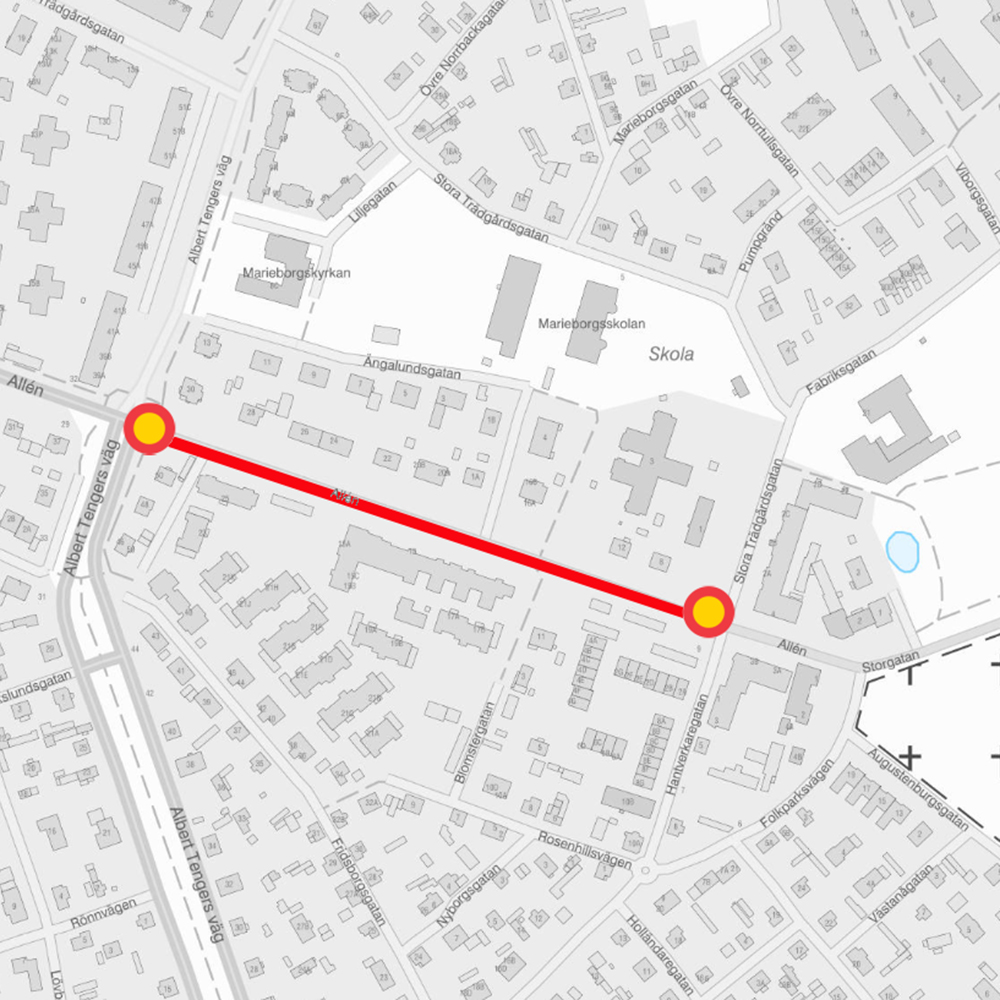 karta vägavstängning Allén Västervik 20251208
